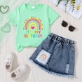 thumbnail image 2 of TOWED22 Girls 2-Piece Summer Set Crew Neck Bow Short Sleeve T-Shirt A-Line Jean Skirt Outfits Clothing Sets(P,6-7 Y), 2 of 3