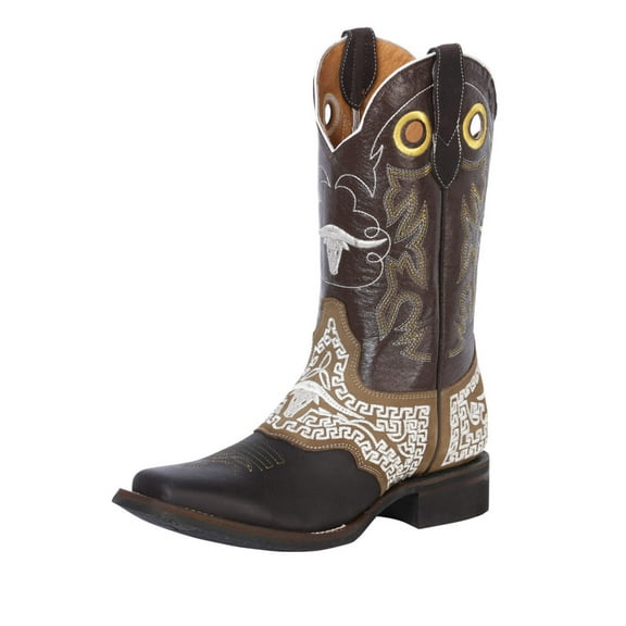 Men's Genuine Leather Embroidered Western Rodeo Cowboy Boots 'El General' Choco 33309