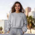 thumbnail image 3 of Dalix Cappuccino Embroidered Fleece Relaxed Boxy Fit Long Sleeve Crewneck Sweatshirt Womens in Heather Gray S Small, 3 of 5