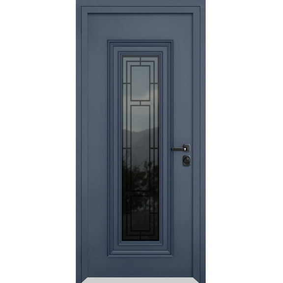 Front Exterior Prehung Steel Door / Ballucio 6044 Gray Graphite / Stainless Inserts Single Modern Painted-W36x80-Left-hand