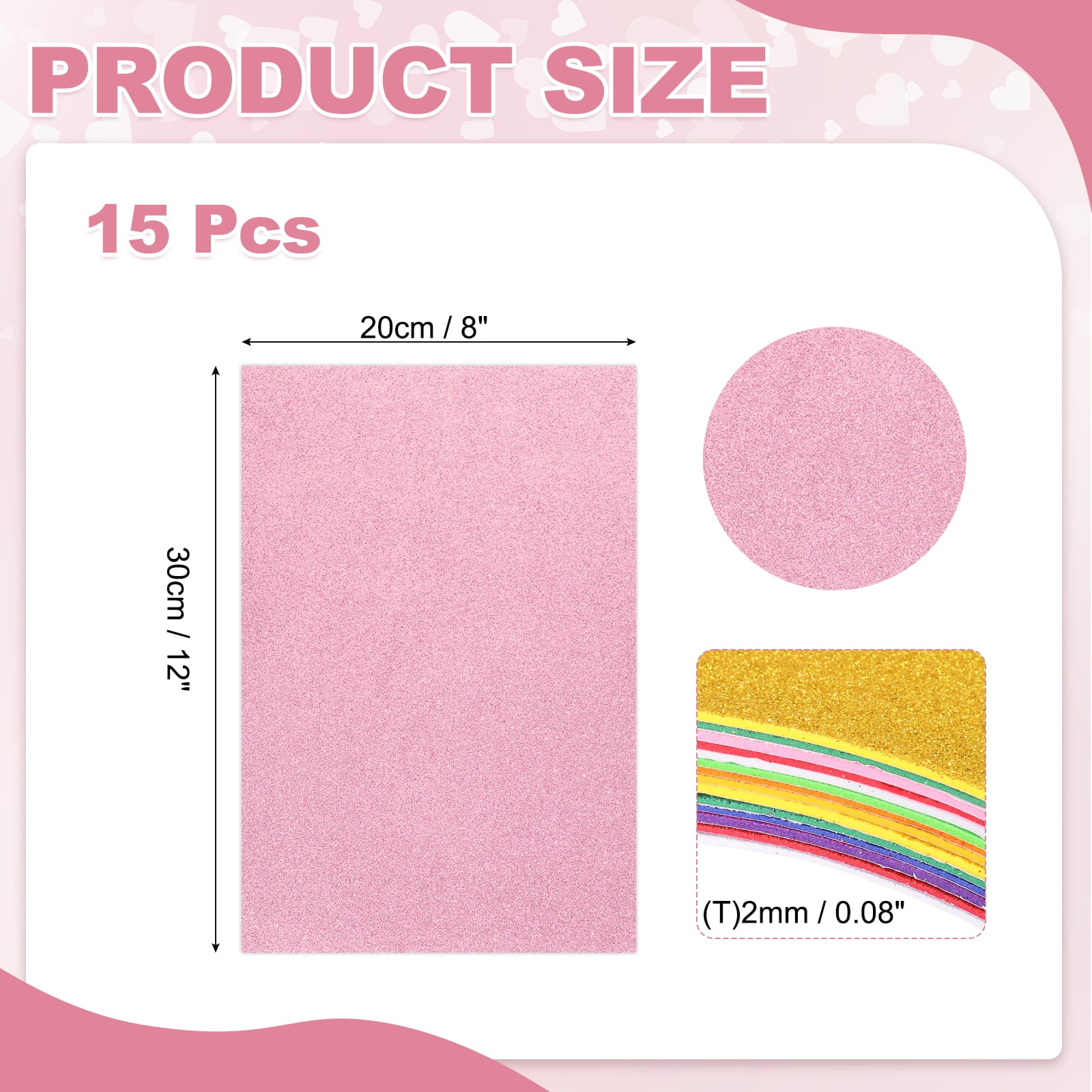 15 Sheets Pink Shiny Foam Sheets with Adhesive Backing, 8x12Inch Self-Adhesive Shiny EVA Foam Sheets Sticky EVA Paper Stickers for Art Crafts Projects, DIY Party Decoration
