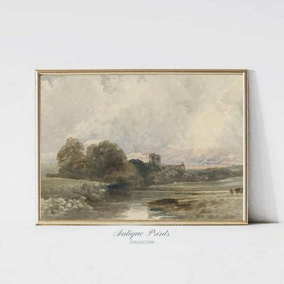 Muted Country, Vintage Neutral Landscape Wall Art, French Country Print, Farmhouse Decor, Poster, Unframed Poster Size 8x12