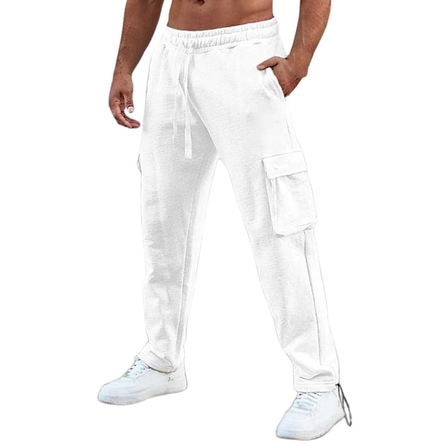 XDZJLR Casual Pants for Men Pocket Sports Drawstring Straight Leg Cargo Trousers