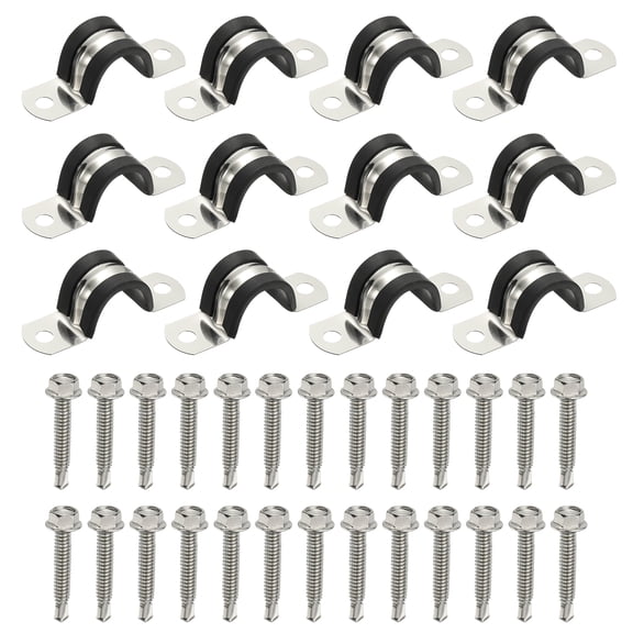 Uxcell 12Pcs Pipe Clamps, 3/4 Inch 304 Stainless Steel Rubber Cushioned U Bracket