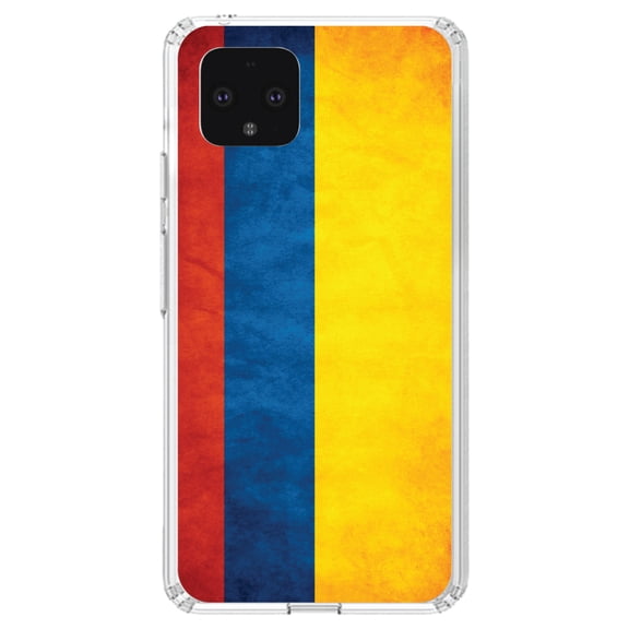 DistinctInk Clear Shockproof Hybrid Case for Google Pixel 4 (5.7" Screen) - TPU Bumper, Acrylic Back, Tempered Glass Screen Protector - Colombia Old Flag - Show Your Love of Colombia