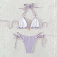 thumbnail image 5 of 2 Piece Bikini Sets for Women Built-in Bra Textured Waffle Triangle Top Tie Side High Cut Bathing Suits Beaded Detail Halter Swimwear, 5 of 5