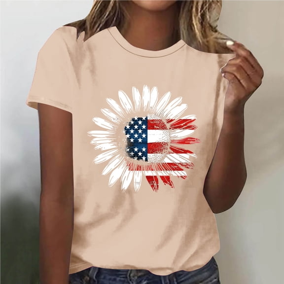 Goodtrade8 Womens Summer T Shirts American Flag Red White and Blue Pullover Short Sleeve Crew Neck , Casual Graphic Red White and Blue Independence Day Tops for Women 4th of July