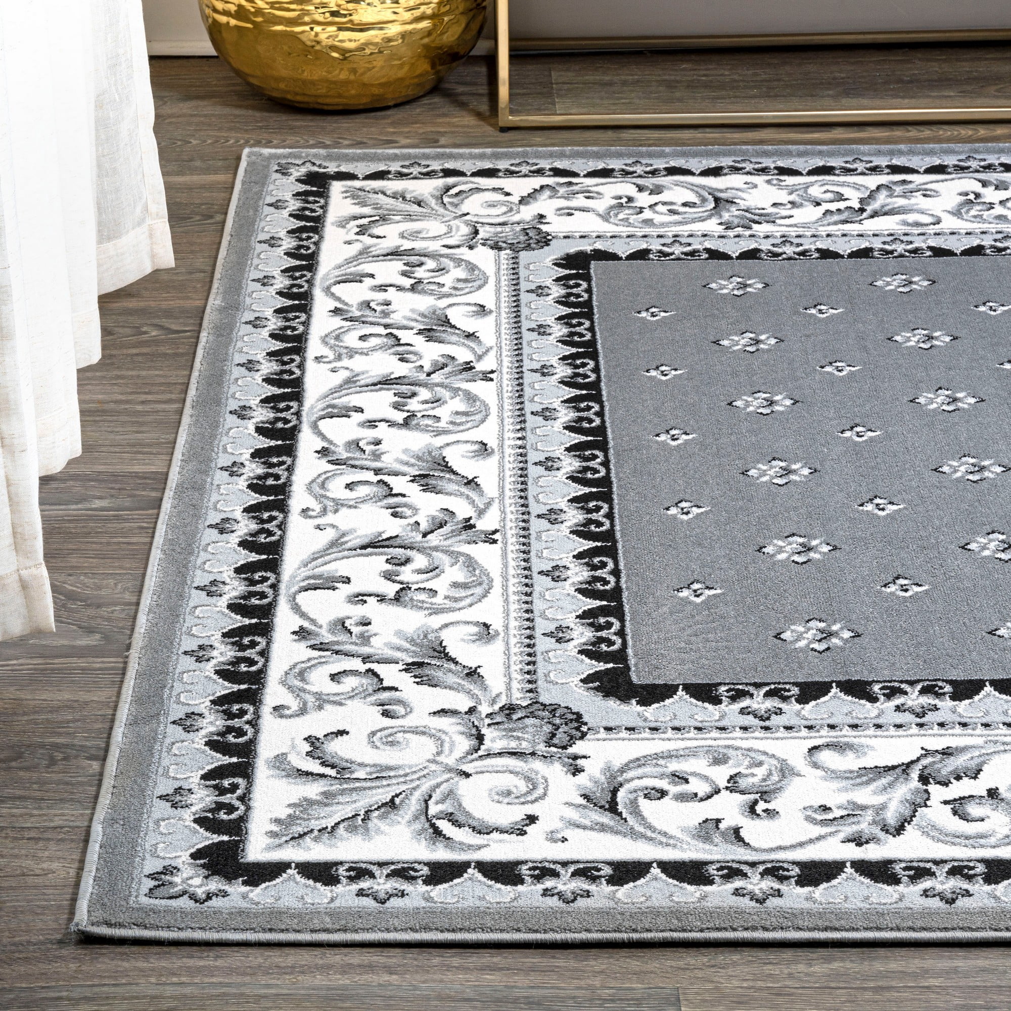 JONATHAN Y MODERN PERSIAN 5 x 8 Area Rug, Acanthus French Border - Gray/Cream, MDP504D-5
