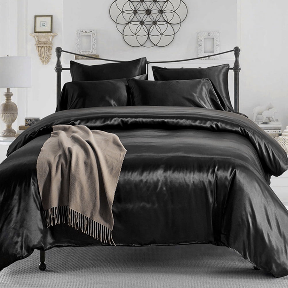 Luxury 4 Piece Duet Coer Set, Soft Satin Silk Duet Coer Sheet Set Silky Queen King Bed Sheets Ultra-Soft Brushed Microfiber - Hypoallergenic, Easy Care, Wrinkle Resistant
