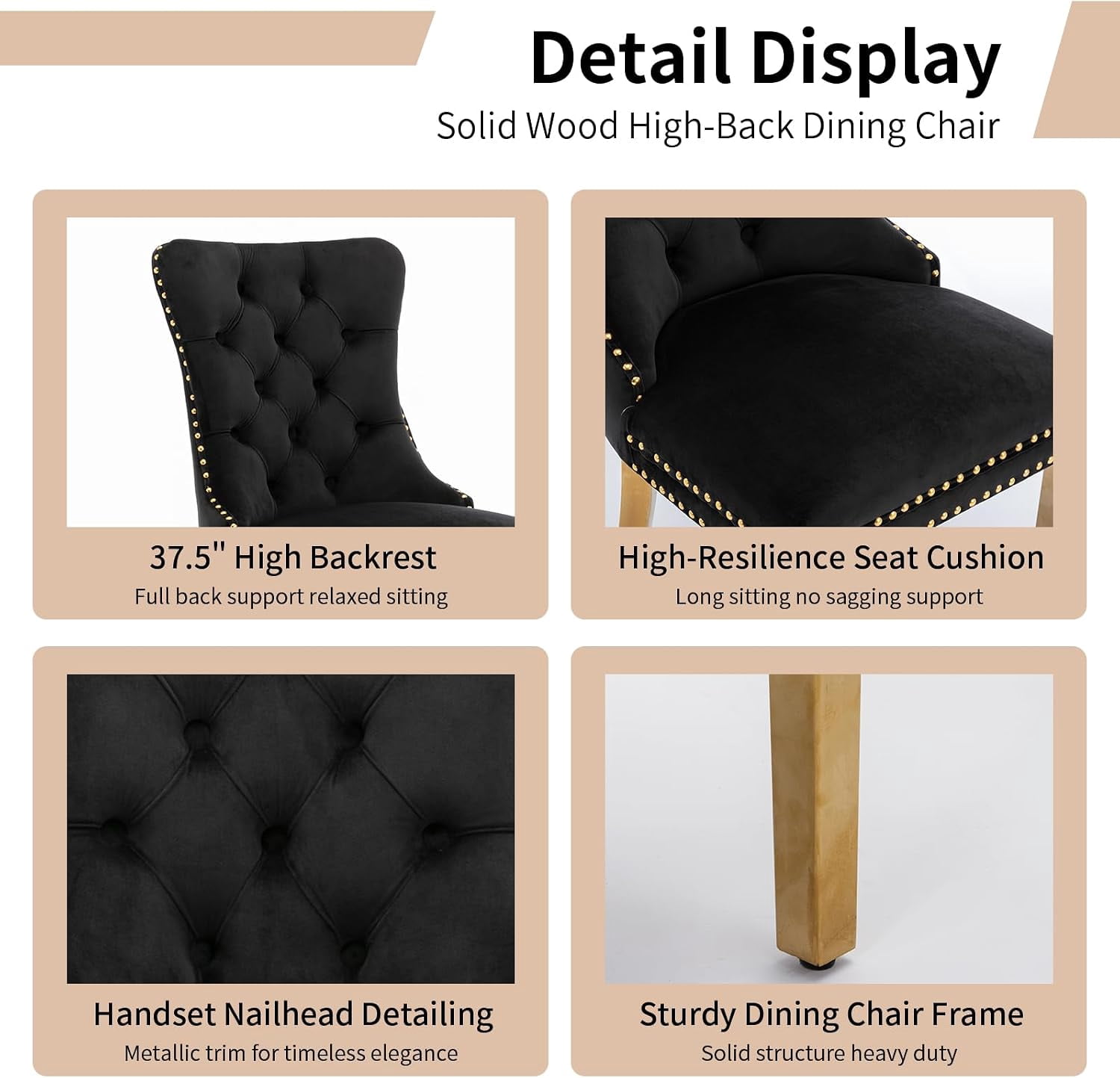 Collection Tufted Velvet Dining Chair, Nailhead Trim, Solid Wood Legs, Set of 2