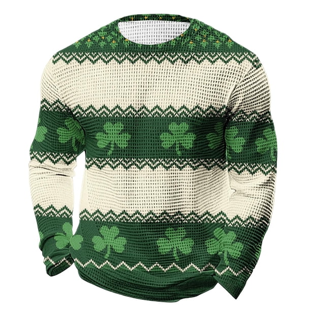 Camiseta de Día de San Patricio Hombres de Manga Larga Casual Cuello Redondo Tops para Fiesta Festival Viajes de Vacaciones Y Uso Diario Camisetas de Hombre Casual Estilado Verano