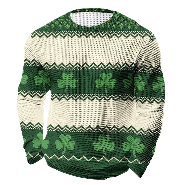 Camiseta de Día de San Patricio Hombres de Manga Larga Casual Cuello Redondo Tops para Fiesta Festival Viajes de Vacaciones Y Uso Diario Camisetas de Hombre Casual Estilado Verano