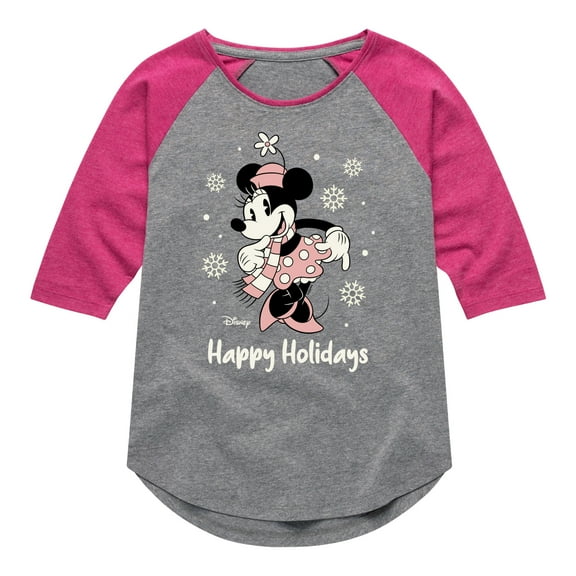 Disney - Minnie Happy Holidays - Toddler & Youth Girls Raglan Graphic T-Shirt