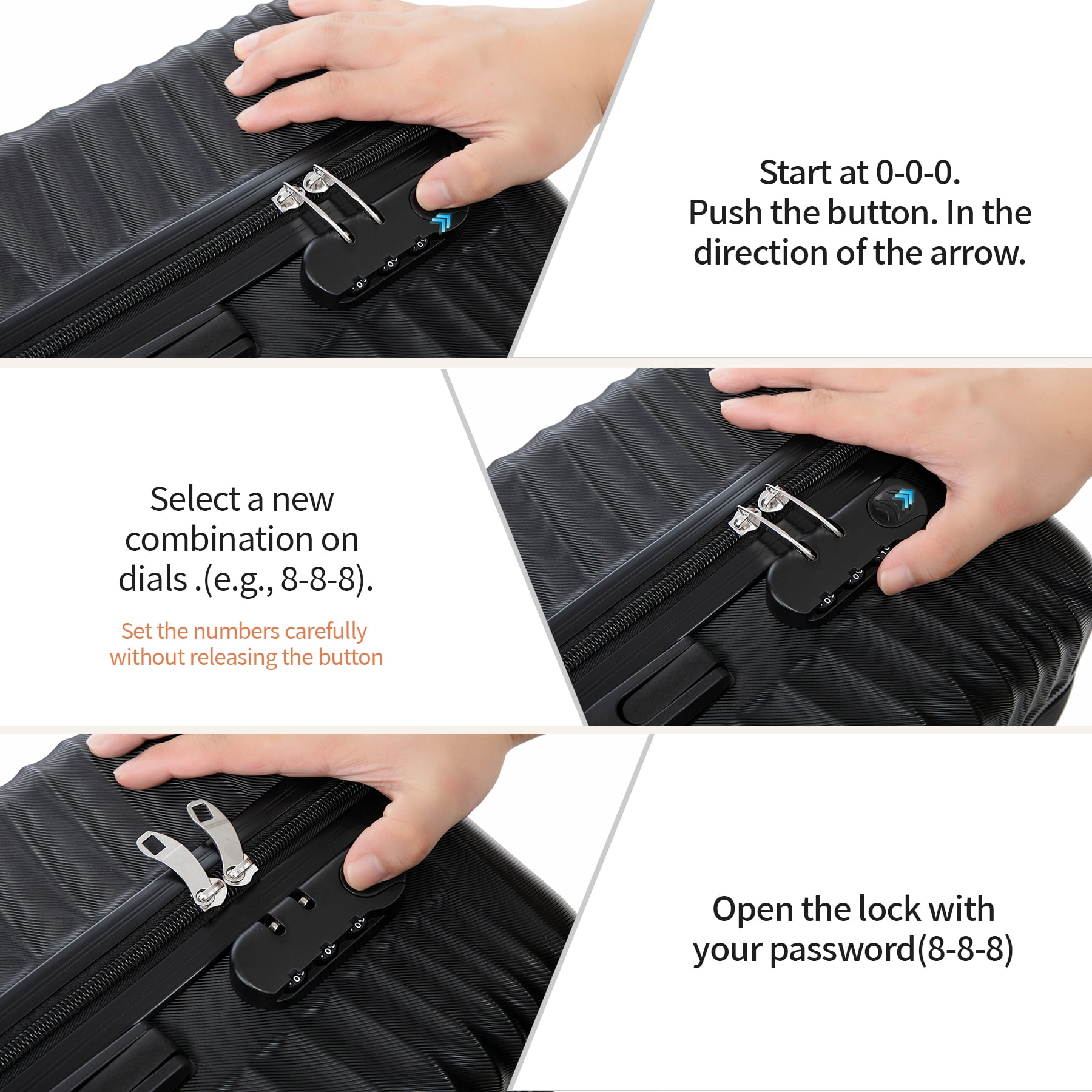 Rosamo Luggage Sets 3 Piece, HardsideTravel Suitcase with Spinner Wheels 20/24/28" , Carry on Luggage with TSA Lock(Black)