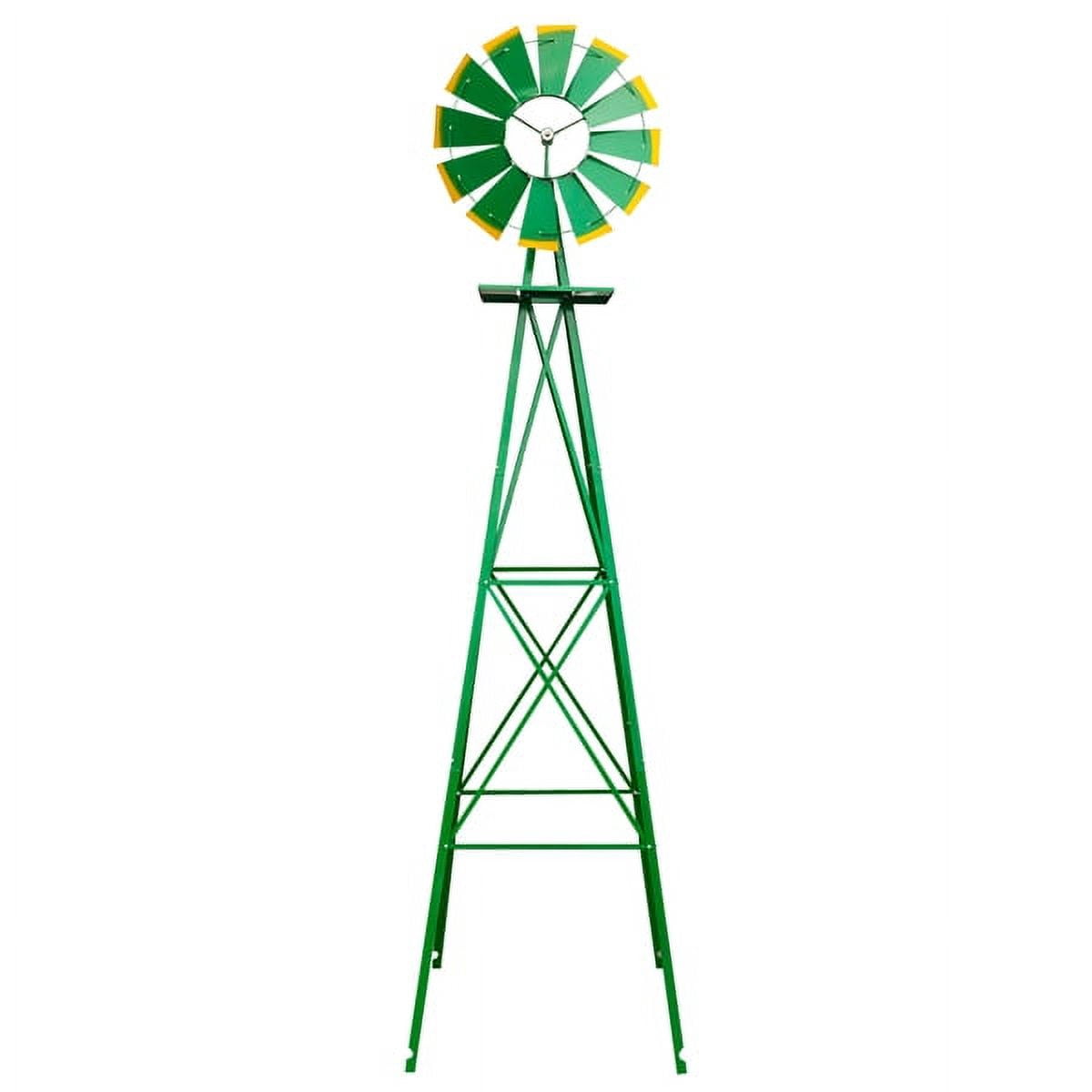 Alvantor 8 ft Weather Resistant Iron Garden Windmill with 4-Leg Stand Green Outdoor Yard Decor
