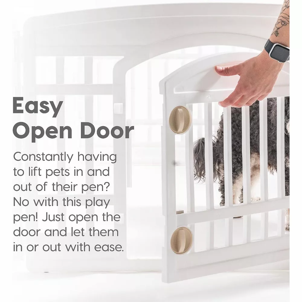 IRIS USA 24" Exercise 4-Panel Pet Playpen with Door, Dog Playpen, Puppy Playpen, for Puppies and Small Dogs, Keep Pets Secure, Easy Assemble, Fold It Down, Easy Storing, Customizable, Black