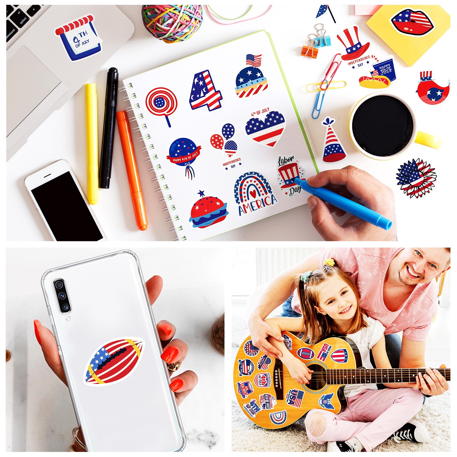 100 American Independence Day Stickers - Featuring Presidents, Hearts, Hats, and U.S. Flags, Celebration Decals