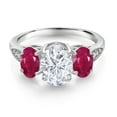 thumbnail image 2 of Gem Stone King 10K White Gold White Moissanite Red Ruby and White Lab Grown Diamond 3 Stone Engagement Ring for Women (2.74 Cttw, Gemstone Birthstone, Available in Size 5, 6, 7, 8, 9), 2 of 5