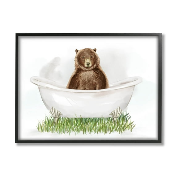 Bear In Tub Bathroom Animal Animals & Insects Graphic Art Black Framed Art Print Wall Art