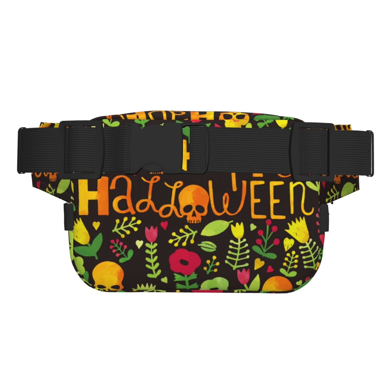 Picia Happy Halloween Floral Print Square Double-Layer Waist Bag Mini Adjustable Waist Belt Bag Exercise Running Travel Hiking
