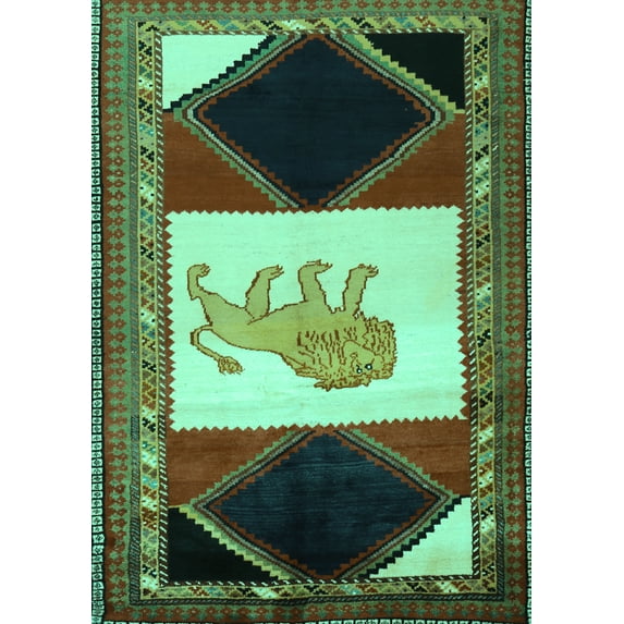 Ahgly Company Indoor Rectangle Animal Turquoise Blue Traditional Area Rugs, 5' x 7'