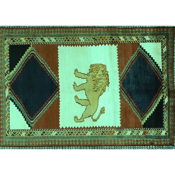 Ahgly Company Machine Washable Indoor Rectangle Animal Turquoise Blue Traditional Area Rugs, 8' x 10'