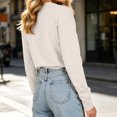 thumbnail image 5 of Edvintorg Women Sweaters V Neck Long Sleeve Casual Knit Pullover Sweater with Button Fall Winter Women Clothes Beige M, 5 of 8