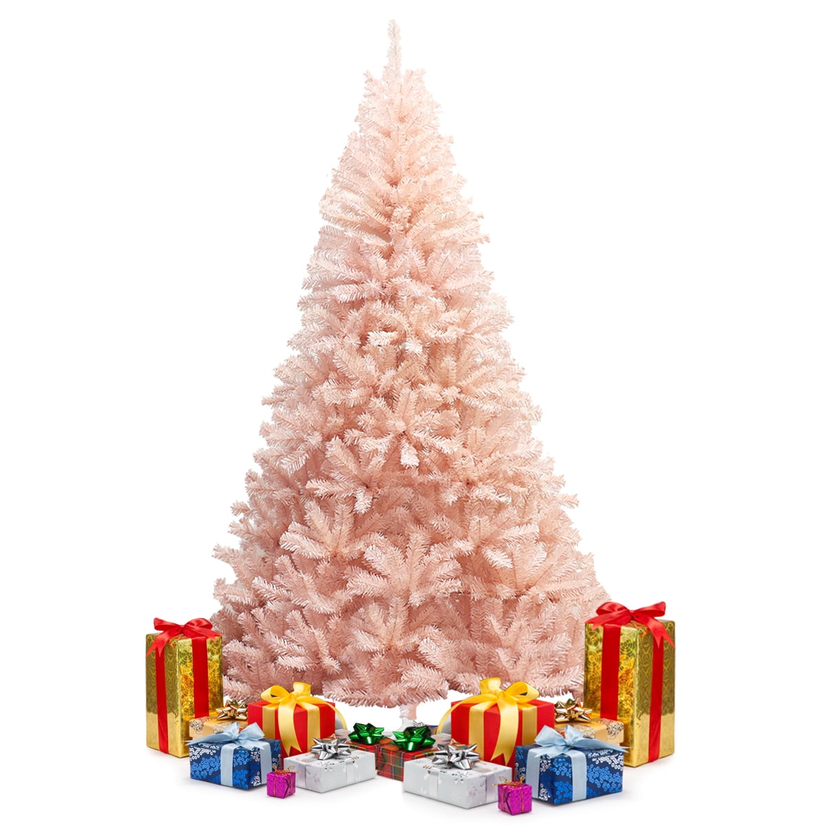 Gymax 6ft Pink Classic Pine Christmas Tree Artificial Hinged Tips (Pink)