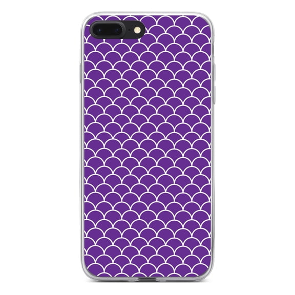 DistinctInk Clear Shockproof Hybrid Case for iPhone 7 PLUS / 8 PLUS (5.5" Screen) - TPU Bumper, Acrylic Back, Tempered Glass Screen Protector - Purple White Scalloped Pattern