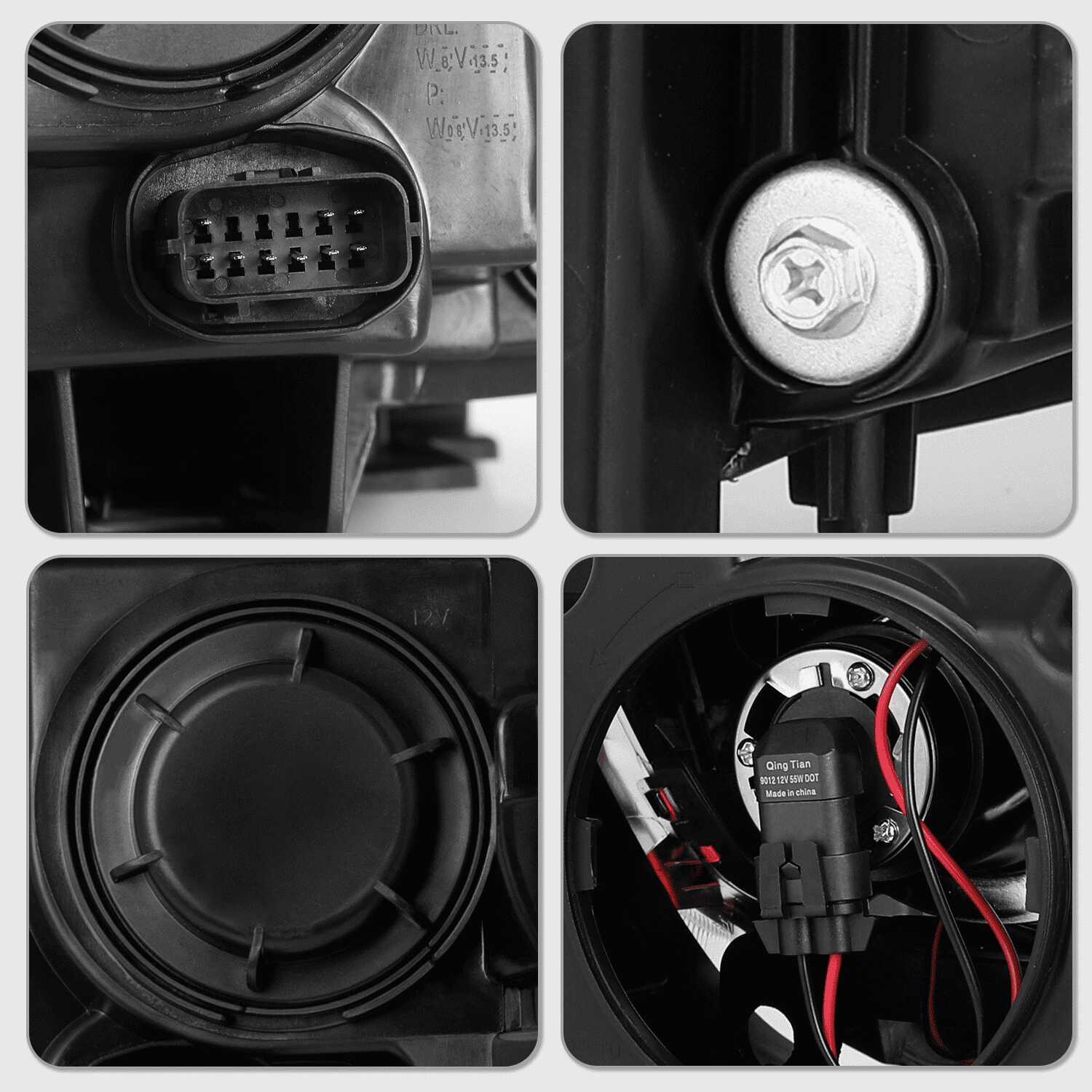 Titans Motors LED DRL Projector Headlights for 2011–2023 Chrysler 300 — Black Housing Headlamp Assembly with Bulbs, Left and Right Pair