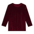 thumbnail image 6 of Womens Velvet Tops Elegant Casual Outfits 3/4 Length Sleeve Crew Neck Dressy Blouses Loose Party T-shirts (XL, Wine), 6 of 7