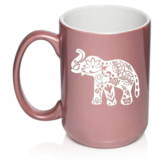 Cute Elephant Ceramic Coffee Mug Tea Cup Gift for Her, Women, Wife, Mom, Sister, Girlfriend, Friend, Family, Boss, Grandma, Daughter, Birthday, Housewarming, Cute, Elephant Lover (15oz Rose Gold)
