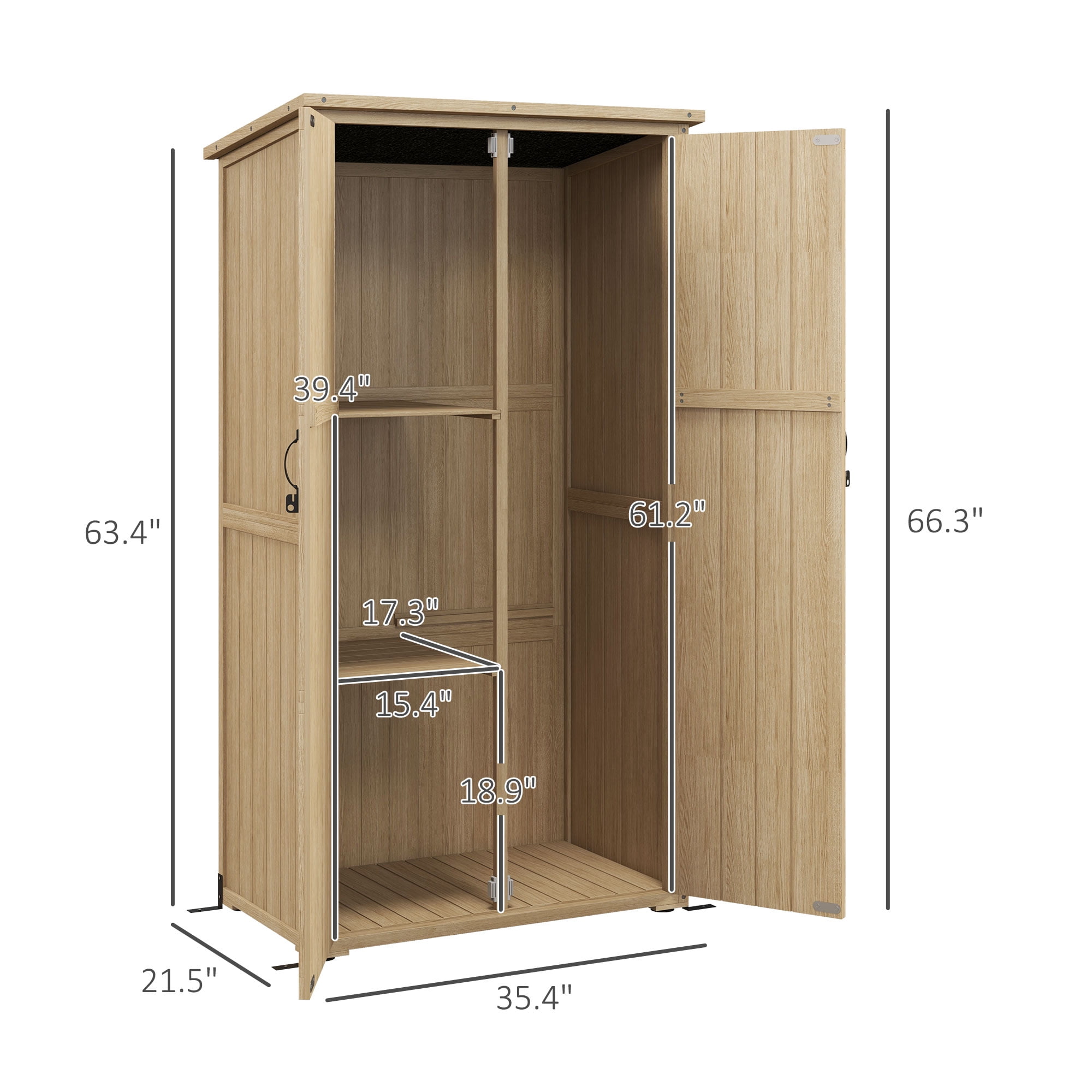 Outsunny Outdoor Storage Cabinet with Waterproof Asphalt Roof, Natural