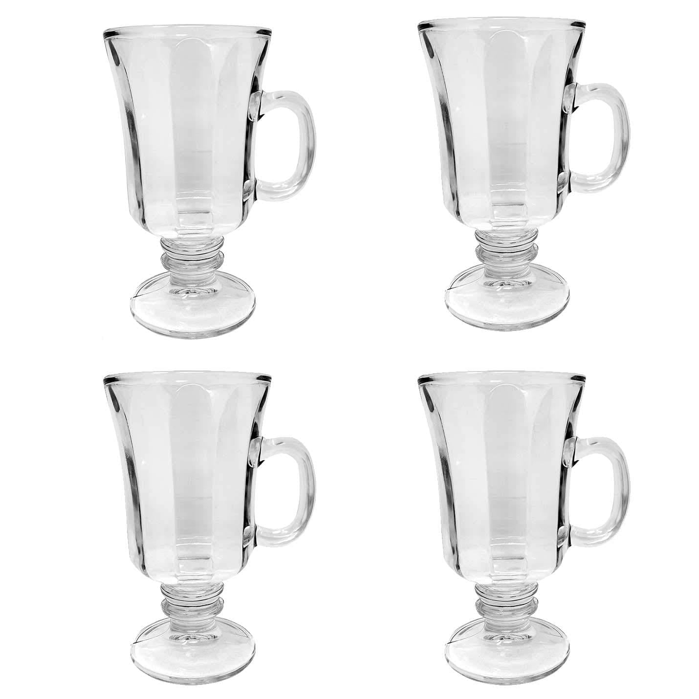 Set of 4 Thick Wall Glass Footed Irish Coffee Glass Mugs 8.25 oz
