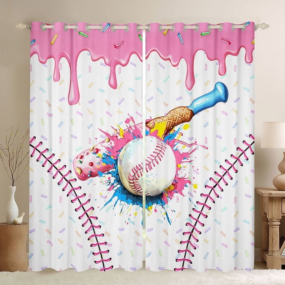 jejeloiu Baseball Game Gaming Black Out Curtains,Colorful Splashing Ink Curtains Pack of 2 (42x63 Each) For Kids