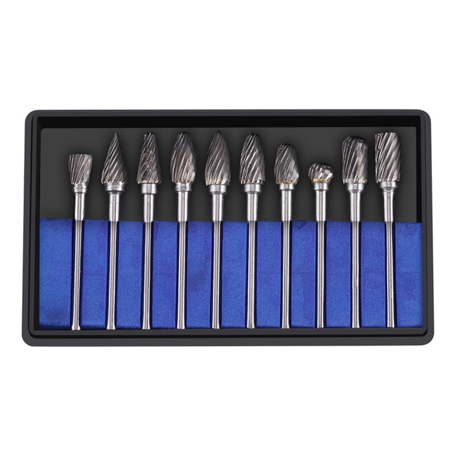 Juego de 10 fresas rotativas de acero de carburo de tungsteno, vástago de 3 mm, diámetro de corte de 6 mm, corte único