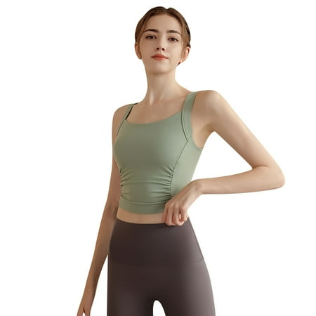 MGCWSH Womens Sports Bra Square Neck Workout Crop Tank Tops with Built in Bra Padded Yoga Cami Bras Light Green