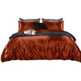 thumbnail image 2 of 7 Piece All Season - Satin Comforter Set (Comforter + Flat Sheet + Fitted Sheet 19'' + 4 Pillowcases) 600 GSM Comforter Sheet Set Wrinkle Fade Free for All Seasons( California King Size,Rust ), 2 of 3