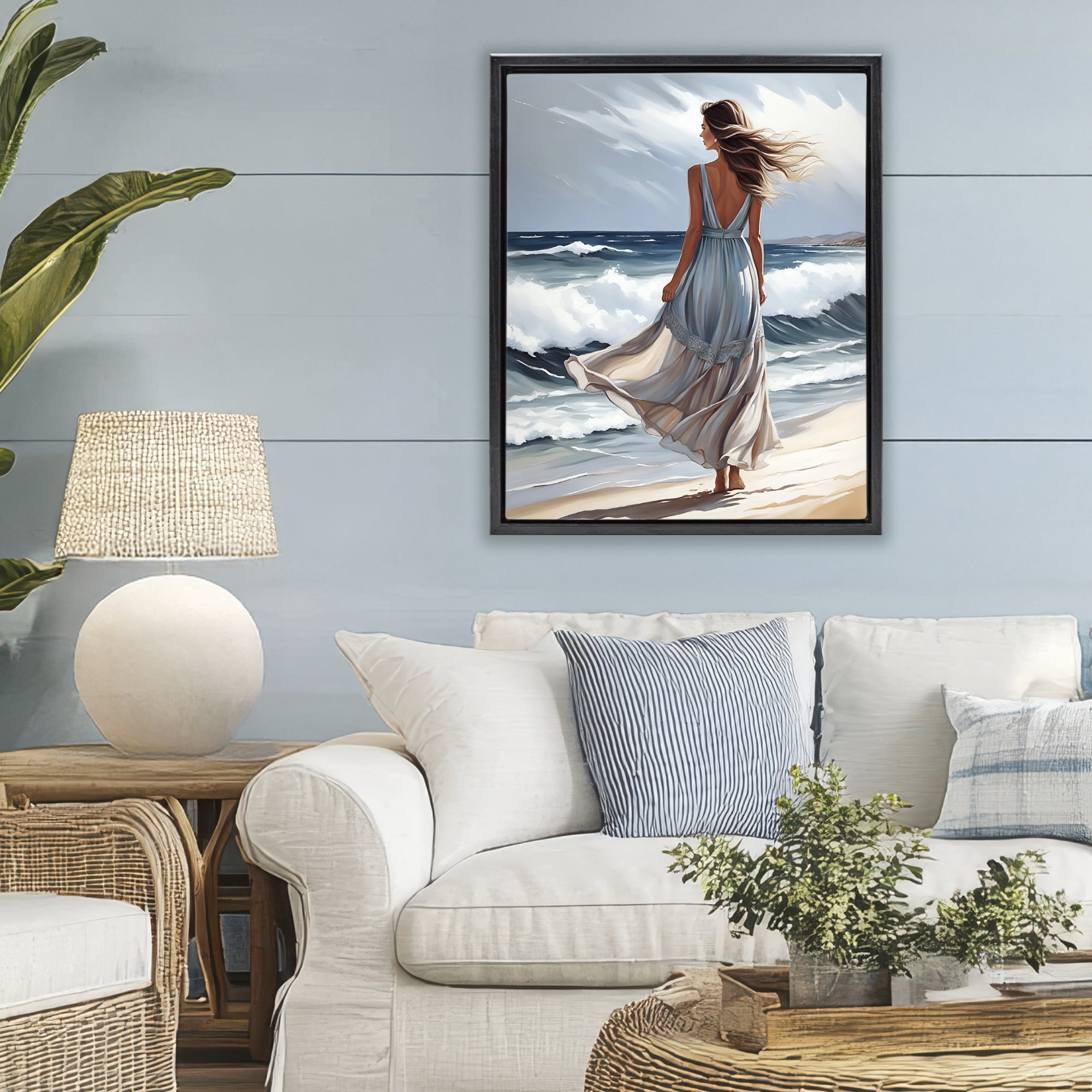Stupell Industries Walk In The Waves Black Framed Floater Canvas Wall Art, design by Tabz Jones