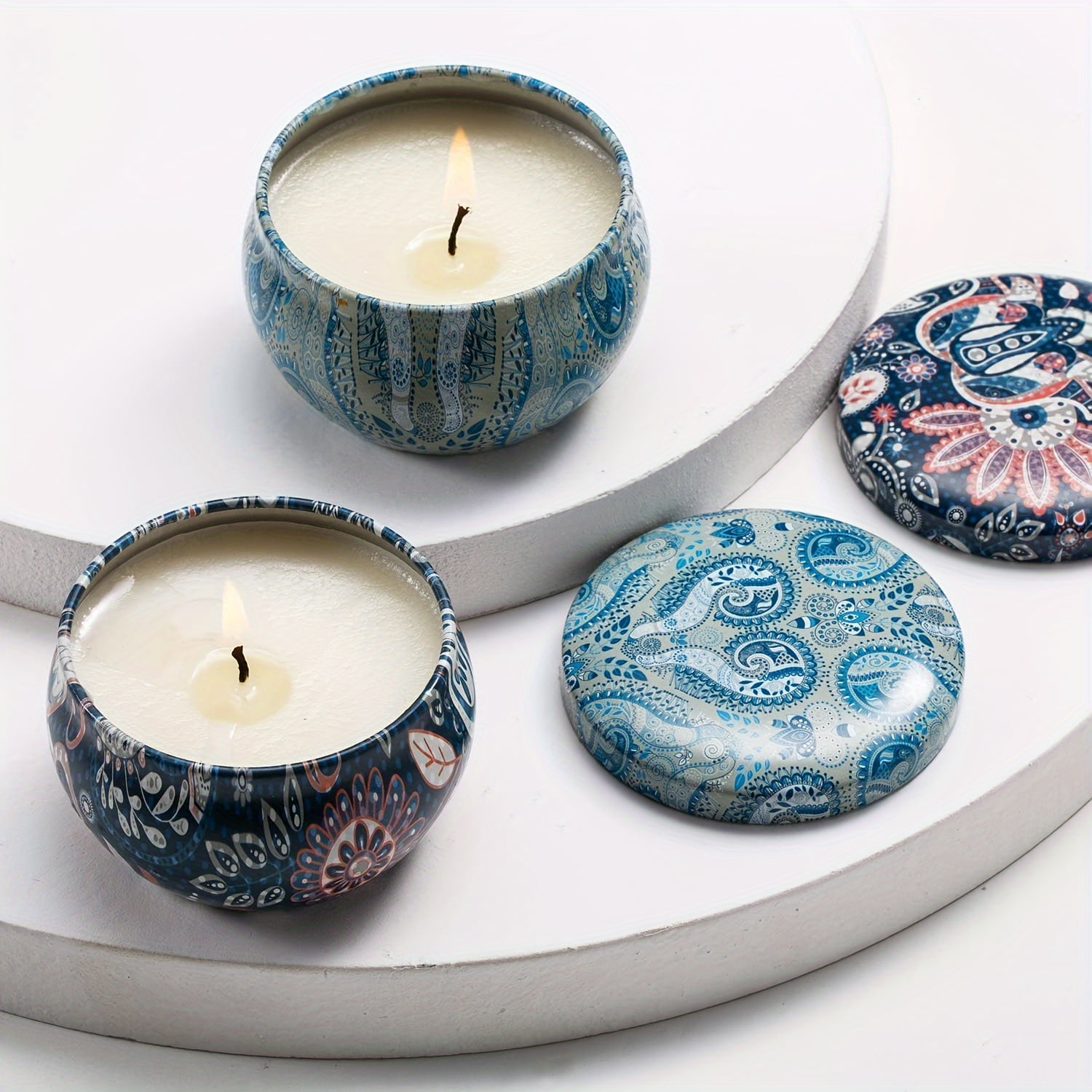 10Pcs / 20Pcs Candle Tins, DIY Round Containers With Lids For Candle Making, Floral Printed Candle Holder For Arts & Crafts, Storage & More