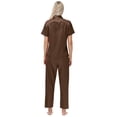 thumbnail image 6 of Usloyux Women's 2 Piece Outfits Short Sleeve Collared Shirt and Pants Matching Lounge Set Solid Casual Tracksuit with Elastic Waist, Coffee L, 6 of 8