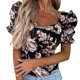 thumbnail image 1 of Gibobby Blusa de Trabajo de Manga Corta Camiseta manga corta ajustada con cuello cuadrado y estampado moda informal para mujer(Negro,M), 1 of 5