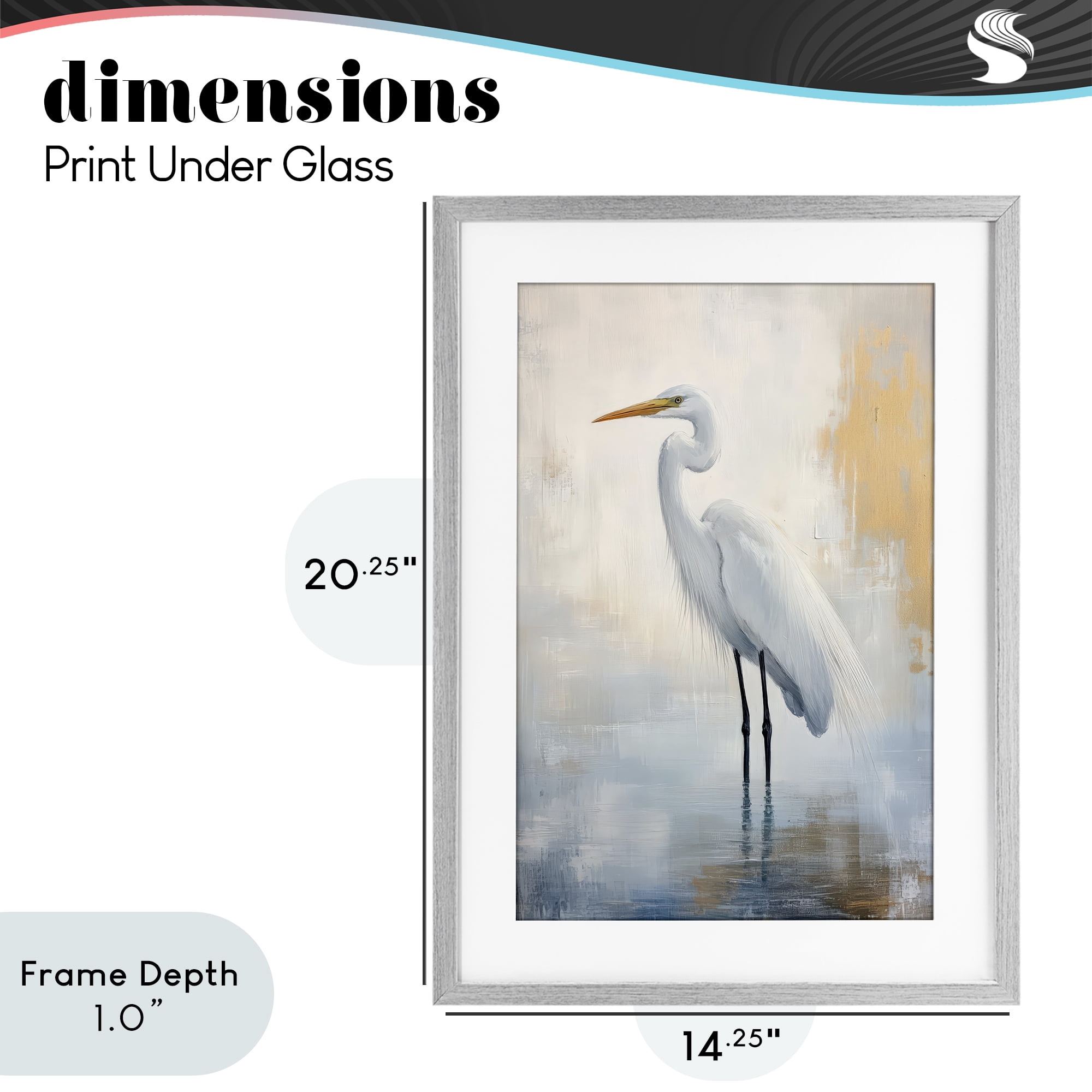 Stupell Industries Distressed Egret with Misty Reflection Gray Framed Print Under Glass, design by Petal Prints Design