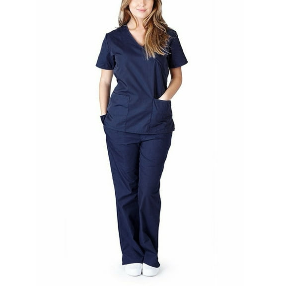 SHITINN Scrubs Sets for Women Nursing Working Uniform Set Suit Navy Blue Scrub Top and Scrub Pants Quick Drying Nurse Scrubs Set
