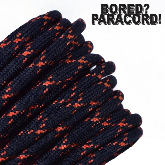 Bored Paracord Brand 550 lb Type III Paracord - Black with Orange X 50 Feet
