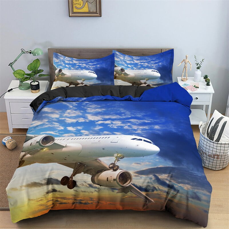 3D Airplane Printed Bedding Set Kids Adults 2/3pcs Duvet Cover With