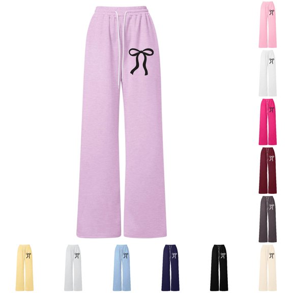 LIIPEE Sweatpants For Girls Wide Leg Loose Fit Bow Print Lightweight Drawstring Waist Casual Trousers Kids Comfortable Breathable Fashion Pants,6-7 Years