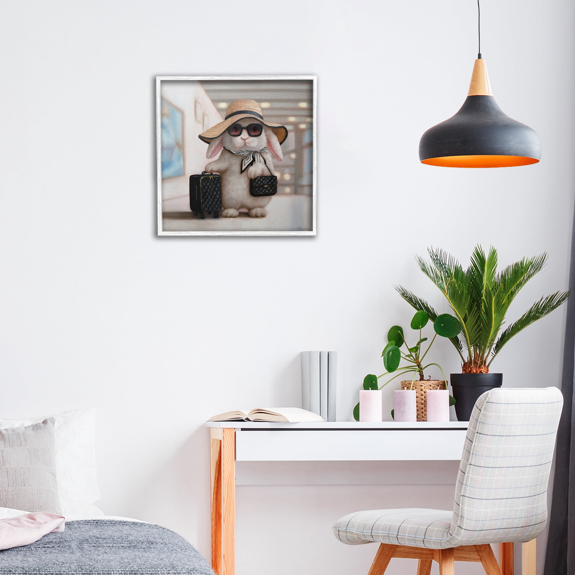 Stupell Industries Bun Voyage Traveling Rabbit White Framed Giclee Art, design by Lucia Heffernan