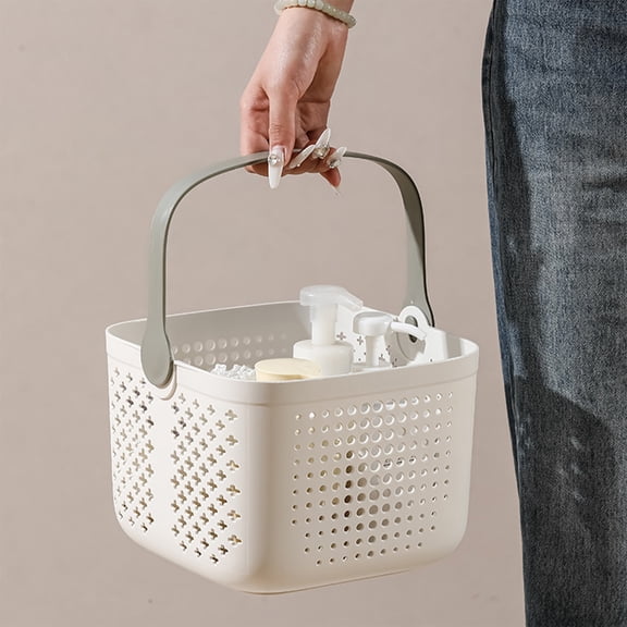 openpig Plastic Storage Basket with Handle, Portable Shower Caddy Tote Organizer Basket Bin for Bathroom Kitchen Dorm Room Bedroom, White