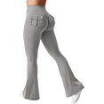 thumbnail image 2 of Flare Leggings with Pockets for Women Scrunch Workout Leggings Butt Lifting Gym Yog Bell-Bottomed Pants Grayish White S, 2 of 7